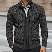 preiswerte Herren Strickjacke-Herren Pullover Kleid Pullover Strickjacke Reißverschluss-Pullover Strickpullover Gerippt Stricken Normale Oberteile Gestrickt Gerippt Geometrisch Stehkragen Mode Schals Lässig Alltagskleidung