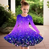 billiga 3D Shining Vision Klänning-Flickor 3D Blomma Klänning Långärmad Sommar Vår Semester Dagligen Helgdag Prinsessa Skön Ljuv Barn 4-12 år Vardagsklänning A linjeklänning Knälång Normal