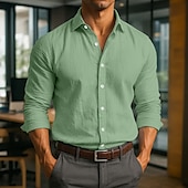 preiswerte Business Casual-Herren Hemd Leinenhemd Sommerhemd Kleidhemd Strandbekleidung Knopfhemd Einfach Urlaub Geschäft Schwarz Weiß Rosa Marineblau Langarm Umlegekragen Sommer Frühling Bekleidung
