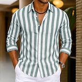 economico Casual da lavoro-Per uomo Camicia Camicia di lino Camicia Estiva Camicia da Spiaggia Camicia in cotone e lino Camicie a righe A righe Vacanza Casuale Giallo Rosa Blu Verde Manica Lunga Collo ripiegato Estate Primavera