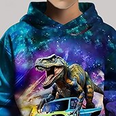 tanie 3D zwierzęta dla chłopca-Dla chłopców 3D Dinozaur Bluza z Kapturem Długi rękaw Wiosna Jesień Moda Moda miejska Dzieci 4-12 lat Kaptur Na zewnątrz Codzienny Regularny