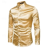 economico Camicie in raso da uomo-Per uomo Camicia Come la seta Camicia in raso Camicia elegante Camicia casual Camicia con Bottoni Semplice Formale Affari Nero Bianco Giallo Rosa Manica Lunga Bavero Primavera &amp; Autunno Tutte le