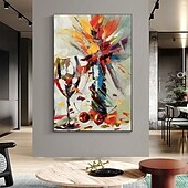 cheap Still Life Paintings-Painting on Canvas Prints Abstract Flower Wine Cup Frames Wall Art Contemporary Oversized Picture Living Room Modern Decor