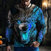  Per uomo 3D Lupo mannaro Maglietta Manica Lunga maglietta Stampa 3D Girocollo Camicia Moda Esagerato Streetwear Casuale Quotidiano Blu Viola Arancione Estate Primavera Autunno Abbigliamento S M L XL