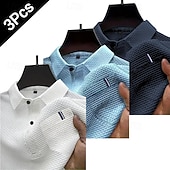 voordelige Klassieke polo voor heren-Multi-pakketten 3 stuks Voor heren Revers Korte Mouw Wit+Zwart+Blauw Ice Silk seersucker polo Polo's met knopen Golfshirt Jacquard Effen Vakantie Alledaagse kleding Polyester Zomer