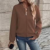 economico Felpe e Sweatshirt Texturizzati-Per donna Cappotto Giacca Casual Confortevole Traspirante Cerniera Tasca Moda Moderno Casual Semplice Uscire Weekend Cerniera Regolare Collo alla coreana Vestibilità regolare Manica Lunga Capispalla