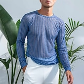 preiswerte Basic-T-Shirts-Herren T Shirt T-Shirt Langarmshirt Langarm Rundhalsausschnitt Sommer Frühling Einfach Mode Designer Basic Jacquard Urlaub Straße Ausgehen Blau Top T-Shirt für Herren