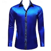 economico Camicie in raso da uomo-Per uomo Camicia Come la seta Camicia in raso Camicia casual Camicia con Bottoni Camicia da Ballo Semplice Formale Matrimonio Blu Manica Lunga Bavero Primavera &amp; Autunno Tutte le stagioni