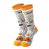 abordables calcetines caseros-Calcetines de algodón de Halloween, calcetines casuales de media pantorrilla que absorben la humedad con diseño de calabaza, medias de estilo urbano unisex de gran tamaño y de moda.