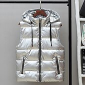 levne Pánská péřová vesta-Pánské Puffer Vesta Kamizelka Vesta Dovolená Denní Rande Módní Na běžné nošení Podzim zima Kapsy Polyester Zahřívací Pohodlné Pevná barva Zip Kapuce Běžný Stříbrná Černá Rubínově červená Tmav