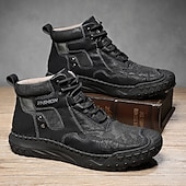 baratos Botas de cano curto-Botas casuais masculinas de couro sintético marrom de cano alto com sola de borracha antiderrapante - calçados duráveis para caminhadas ao ar livre, viagens e uso diário
