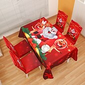 billiga Kök-Julstolsöverdrag och bordsduksset, jultryckta stretchstolsöverdrag med bordsduk för matsal, kök, festdekor