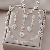 abordables Parures de Bijoux-Parure de bijoux 3 Noir Strass Chrome 1 Bracelet Boucles d&#039;oreilles Collier Femmes Élégant ancien Mode Le style rétro Classique Rond Parure de Bijoux Pour Mariage Soirée robe demoiselle d honneur