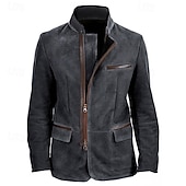 economico Giacche in Suede Sintetico-Per uomo Giacca in finta pelle scamosciata Giacca Casual Vacanza Quotidiano Caldo Tasca Autunno Inverno Semplice Moda Classico Collo alla coreana Regolare Cachi Grigio Giacca