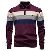 abordables Pulls et cardigans élites pour hommes-Homme Pull Tricoter Hauts Réguliers Demi-zip Bandes Rayé Col montant ancien Frais École Vacances Vêtement Tenue Printemps Automne Noir Violet S M L