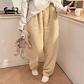 cheap Straight-Leg Pants-Women&#039;s Fleece Pants Slacks Straight Chino Plus velvet Full Length Natural Plain Elastic Waist Comfortable Home Casual Daily Dark Brown Pink Brown Green Winter Regular Fit