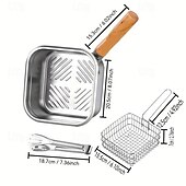 economico Utensili da cucina-Padella quadrata in acciaio inox da 4 pezzi con cestello, friggitrice compatta quadrata multiuso con manico staccabile &amp;design di scarico facile adatto a contenitori per la conservazione della