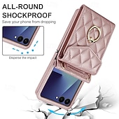 ieftine Carcasă Samsung-telefon Maska Pentru Samsung Galaxy Z Flip 7 Z Flip 6 Z Flip 5 Z Flip 4 Capac Spate cu curea de mână Loc pentru card Cataramă inel Retro TPU PU piele