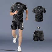 preiswerte Trainingsanzüge-Herren Trainingsanzüge 2-teiliges Sport-Set Athleisure Hohe Taille Schnelltrocknend Basketball Laufen Yoga Sportbekleidung Sportkleidung Einfarbig Dunkelgrau Grau Schwarz Schwarz