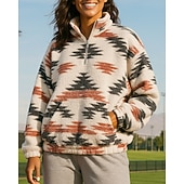 preiswerte Hoodie &amp; Sweatshirt-Damen Fleece-Sweatshirt Lässige Oberteile Boho Viertelreißverschluss Langarm Oberteil Athleisure Herbst Patchwork Mode Warm Outdoor Reise Sportbekleidung Sportkleidung Gelb Rot