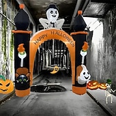 olcso Halloween fények-1 db 2,4 m-es halloweeni fekete macska koponya szellem fénnyel felfújható légmodell ívek udvari verandák bejárati ajtók gyep party halloweeni hangulat díszvilágítás eu/us/uk/au csatlakozó