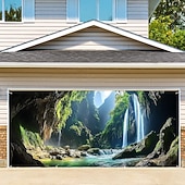 お買い得  ガレージとドアのバナー-ガレージドアカバー 大きな吊り下げ 森林 滝状吐水タイプ 田園風 3D パーティー 屋外 撮影背景 玄関 装飾壁ドア背景