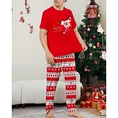 cheap Matching Outfits-Family Pajamas Christmas Pattern Home Print Red Short Sleeve Active Matching Outfits