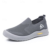 baratos Sapatos Casuais Slip-On-Tênis masculinos de malha cinza slip-on – calçados leves e respiráveis para caminhada, uso diário, viagens e atividades ao ar livre