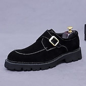 abordables Chaussures de Costume Classiques-Chaussures à boucle en cuir suédé marron pour homme - Chaussures classiques en cuir de vachette véritable de première couche pour le bureau et les occasions formelles