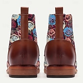 baratos Calçados de Declaração-Botas masculinas de tecido jacquard marrom com cadarço e estampa floral de rosas, sapatos sociais vintage elegantes para festas, casamentos e eventos gatsby