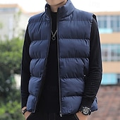 preiswerte Herren Steppweste-Herren Steppweste Weste Gilet Urlaub Täglich Date Mode Lässig Winter Tasche Polyester Warm Bequem Einfarbig Reisverschluss Stehkragen Normale Passform Schwarz Rote Blau Grau Weste