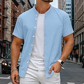 economico Strada-Per uomo Camicia Camicia di lino Camicia con colletto alla coreana Camicia Estiva Abbigliamento da spiaggia Camicia con Bottoni Semplice Vacanza Crociera Nero Bianco Arancione Grigio Manica Corta