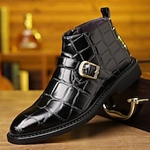 abordables Bottes de Costume-Bottines à boucle en similicuir marron pour homme, effet crocodile, idéales pour les événements formels et les tenues d&#039;automne élégantes.