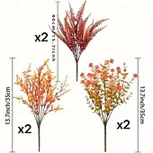 Недорогие День благодарения и осень-6 связок искусственных осенних цветов, устойчивых к ультрафиолетовому излучению, искусственные растения оранжевого, желтого, коричневого и красного цветов, прочный пластиковый осенний букет для декора