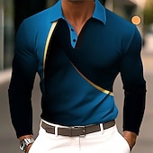 billige Geometrisk polo for menn-Herre Geometrisk Linje Polo Langermet Poloskjorter Knaphul Business Casual treningsklær Dagligdagstøy 3D-utskrift Knapper Vår Høst Vinter Blå Lilla Oransje
