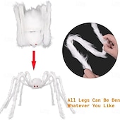 billige Halloween-gigantisk halloween hårete edderkopp realistisk skummel hvit edderkopp rekvisitter dekorasjon for innendørs og utendørs dekorasjon