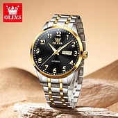 זול שעונים מכאניים-OLEVS גברים שעון מכני מינימליסטי אופנתי עסקים שעון יד אוטומטי נמתח לבד זורח לוח שנה שבוע תאריך פְּלָדָה שעון