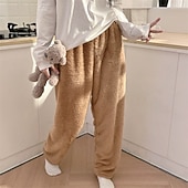 cheap Straight-Leg Pants-Women&#039;s Fleece Pants Slacks Straight Chino Plus velvet Full Length Natural Plain Elastic Waist Comfortable Home Casual Daily Dark Brown Pink Brown Green Winter Regular Fit