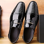 billiga Slip-ons och loafers till herrar-Glansiga svarta lackloafers för män med spänne – eleganta finskor för formella evenemang och bröllop