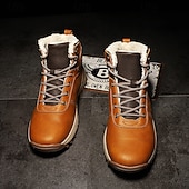 abordables Botas de invierno y nieve-Botas de trabajo clásicas con cordones de piel sintética color tostado para hombre: botines de seguridad duraderos para exteriores, construcción, senderismo y uso diario.