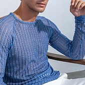 preiswerte Basic-T-Shirts-Herren T Shirt T-Shirt Langarmshirt Langarm Rundhalsausschnitt Sommer Frühling Einfach Mode Designer Basic Jacquard Urlaub Straße Ausgehen Blau Top T-Shirt für Herren