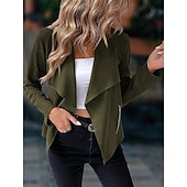 billiga casual jackor-Dam Vardaglig jacka Bekväm Andningsfunktion Ficka Mode Ledigt Slät Semester Gata Ledigt Dagliga kläder Öppen front Kort Nedvikt Normal Långärmad Ytterkläder Marin Svart Rubinrött Vår Höst