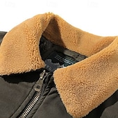 cheap Men's Jackets &amp; Coats-Men's Winter Jacket Bomber Jacket Fleece Jacket Vacation Daily Thermal Warm Pocket Fleece Winter Plain Fashion Streetwear Lapel Regular Black Khaki Army Green Jacket