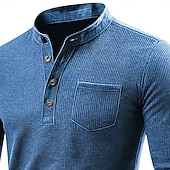 preiswerte Geripptes Strick-T-Shirt-Herren T Shirt Geripptes Strick-T-Shirt Langarm Henley Ganzjahres Einfarbig Traditionell / Vintage Lässig Tasche Outdoor Heim Sport &amp; Outdoor Marineblau Blau Braun Top T-Shirt für Herren