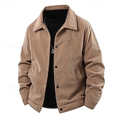 economico Giubbotti e cappotti da uomo-Per uomo Giacca Leggera Giacca in Velluto a Coste Giacca Casual Vacanza Quotidiano Caldo Tasca Primavera Autunno Semplice Moda Classico Bavero Regolare Nero Cachi Verde militare Beige Giacca
