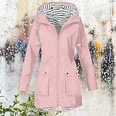 abordables veste active-Femmes Trench Chaud Confortable Fermeture éclair Avec Poches Mode Extérieur Uni Sortir Week-end Fermeture éclair Régulier À capuche Coupe régulière manche longue Vêtements d&#039;extérieur Jaune Rose