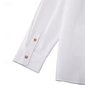 economico Vacanza-Per uomo Camicia Camicia di lino Camicia Guayabera Camicia Estiva Camicia da Spiaggia Camicia con Bottoni Semplice Vacanza Casuale Bianco Manica Lunga Colletto Estate Primavera &amp; Estate Abbigliamento