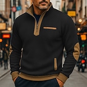 abordables Sudaderas Básicas_-Hombre Sudadera Sudadera con estampado de gofres Sudadera Con Capucha Sudadera con un cuarto de cremallera Negro Azul Marino Cuello Mao Plano Retazos Bloque de Color Deporte Casual Diario Activo