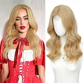 economico Parrucche trendy sintetiche-Parrucche castane con mèches per donna, lunghezza media, riga centrale da 18 pollici, corte, ricce e ondulate, parrucche da donna in capelli sintetici naturali per uso quotidiano per feste/Halloween