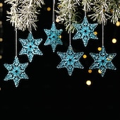 billige Ornamenter-6 stk. krystall snøfnuggpynt i julekrystall, hengende snøfnuggpynt i akryl, rosa istapp-snøfnuggpynt i 3 farger til juletrefest, hjemmedekorasjon